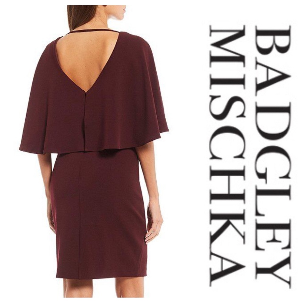 🥀 NWT! Badgley Mischka Crepe V-neck Cape Dress